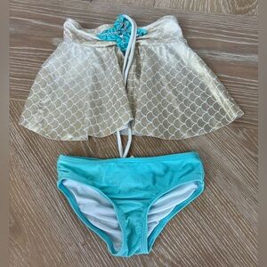 Mermaid Swimsuit for toddler 3T gold and teal, love you lots